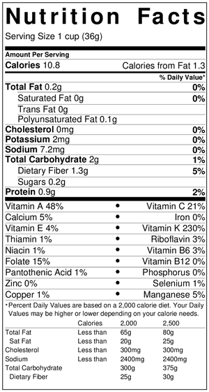 Collard Nutrition Label