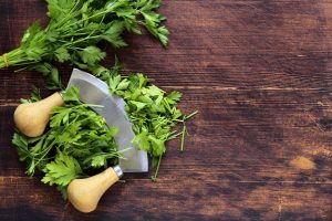 Parsley on Wooden Table